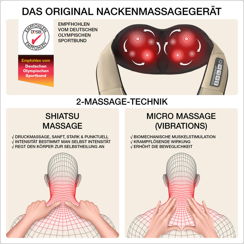 DAS ORIGINAL Nackenmassagegerät Massagegerät mit Wärme und Vibration in Beige