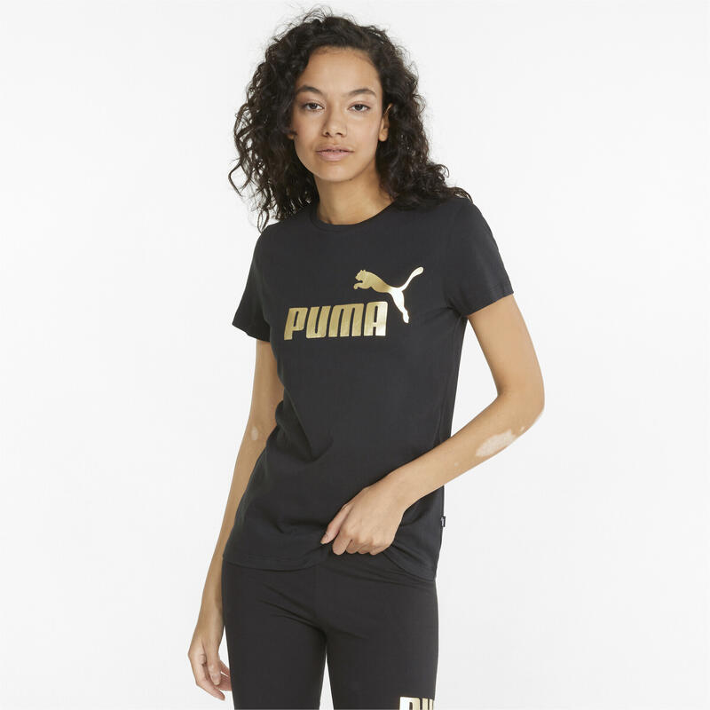 PUMA Metallic DECATHLON Logo - PUMA Damen Black T-Shirt Essentials+ Foil Gold