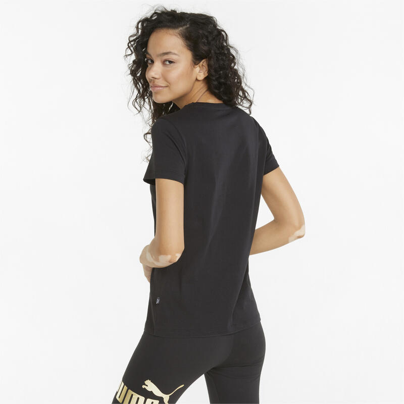 Essentials+ Metallic Logo T-Shirt Damen PUMA Black Gold Foil