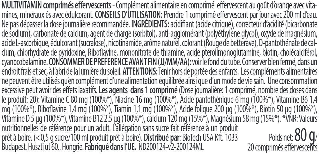 Multivitamin - 20 effervescent tablets Orange de Biotech USA 2/4