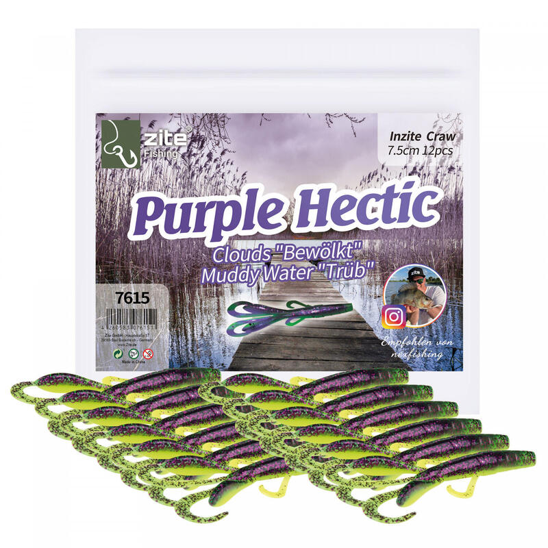 Angelköder Barsch Finesse Creature Bait Purple Hectic 12 STK 7,5cm