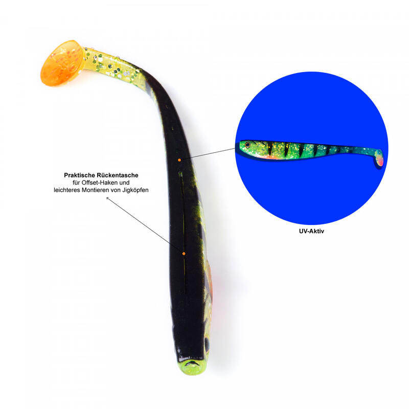 Gummifisch Zander Angeln Inzite Shad Set 5 STK 12cm UV Aktiv Lightning Perch