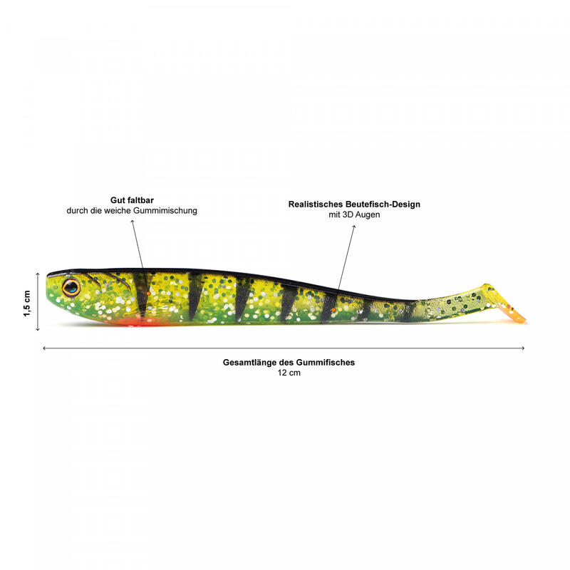 Gummifisch Zander Angeln Inzite Shad Set 5 STK 12cm UV Aktiv Lightning Perch