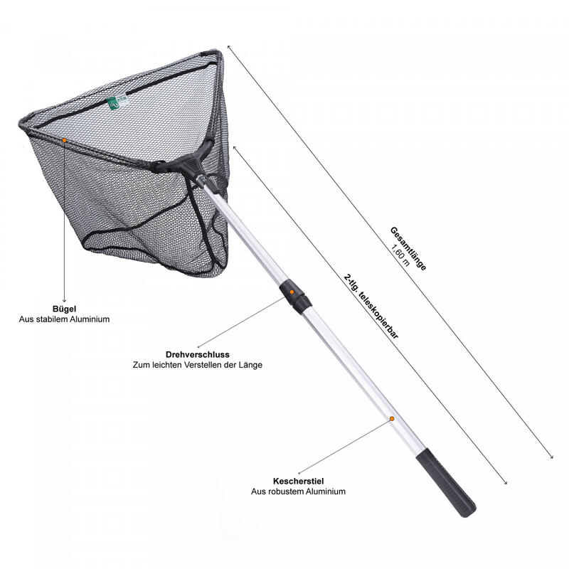 Kescher Angeln Gummiert als 2-teiliger Teleskopkescher 160cm
