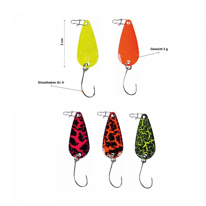 Forellenblinker Neon 5er Set 3 cm 3 g