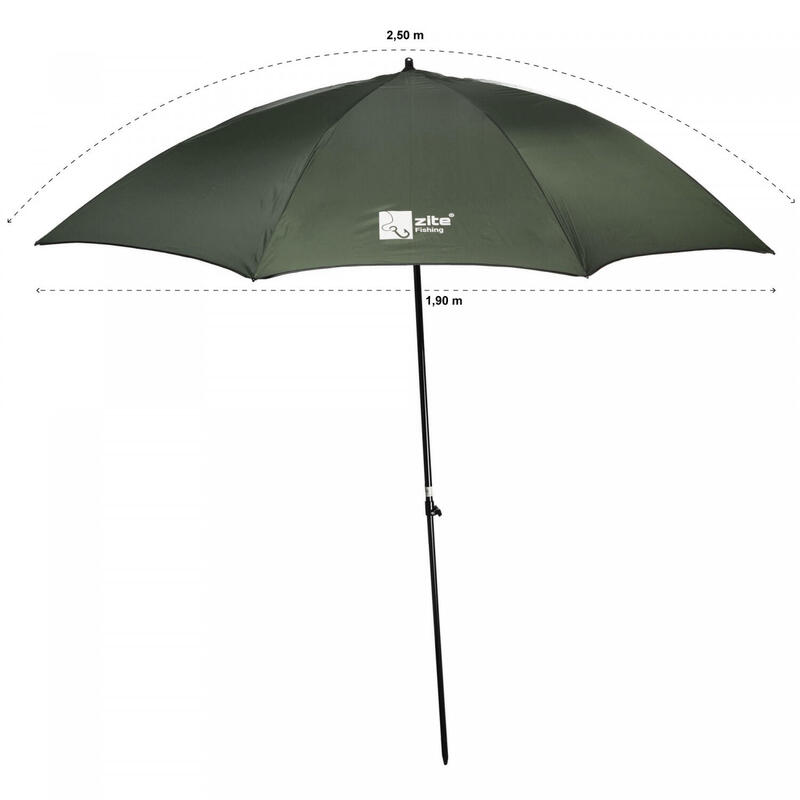 Angelschirm 2,50m als Sonnenschirm und Regenschirm beim Angeln mit Tasche