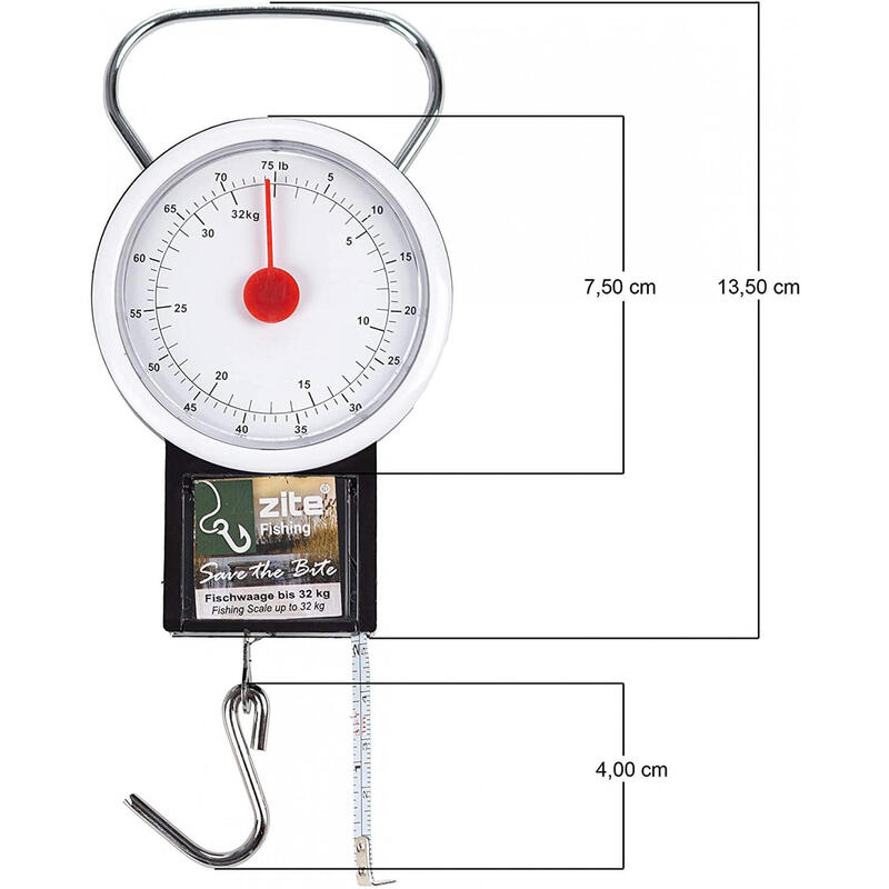 Federwaage als Angelwaage 32kg mit Maßband