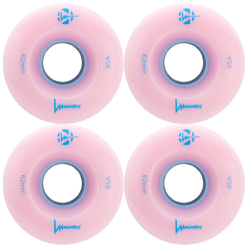 LUMINOUS LED LIGHT UP ROLLER SKATE WHEELS PINK/LIGHT BLUE 62 MM 85A