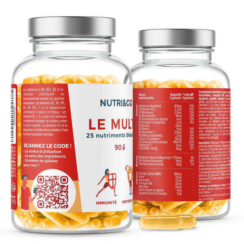 Multivitamines et Minéraux - 25 Nutriments Bio-Actifs - 90 gélules