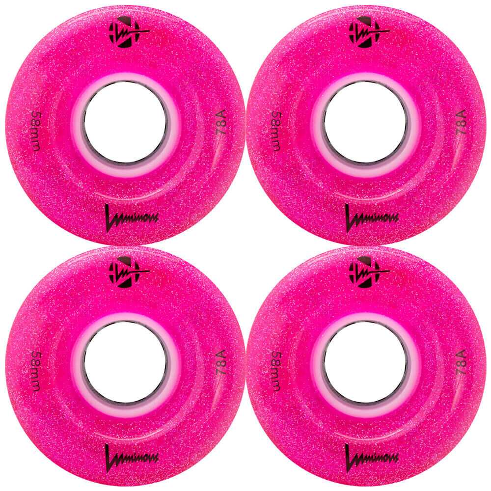 LUMINOUS LUMINOUS LED LIGHT UP ROLLER SKATE WHEELS PINK GLITTER 58 MM 78A – SET OF 4