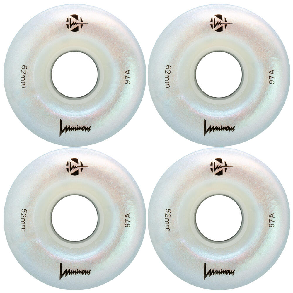 LUMINOUS LED LIGHT UP ROLLER SKATE WHEELS WHITE PEARL 62 MM 97A – SET OF 4 1/5