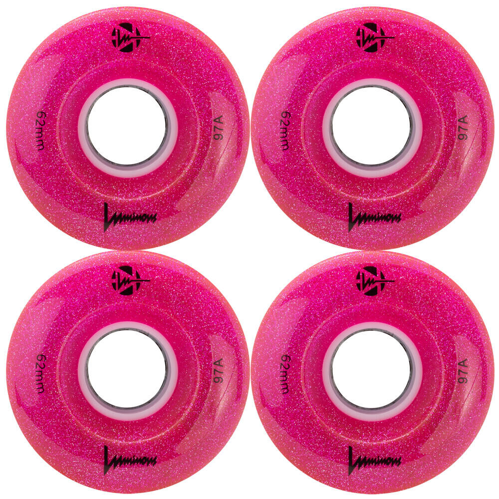 LUMINOUS LUMINOUS LED LIGHT UP ROLLER SKATE WHEELS PINK GLITTER 62 MM 97A – SET OF 4