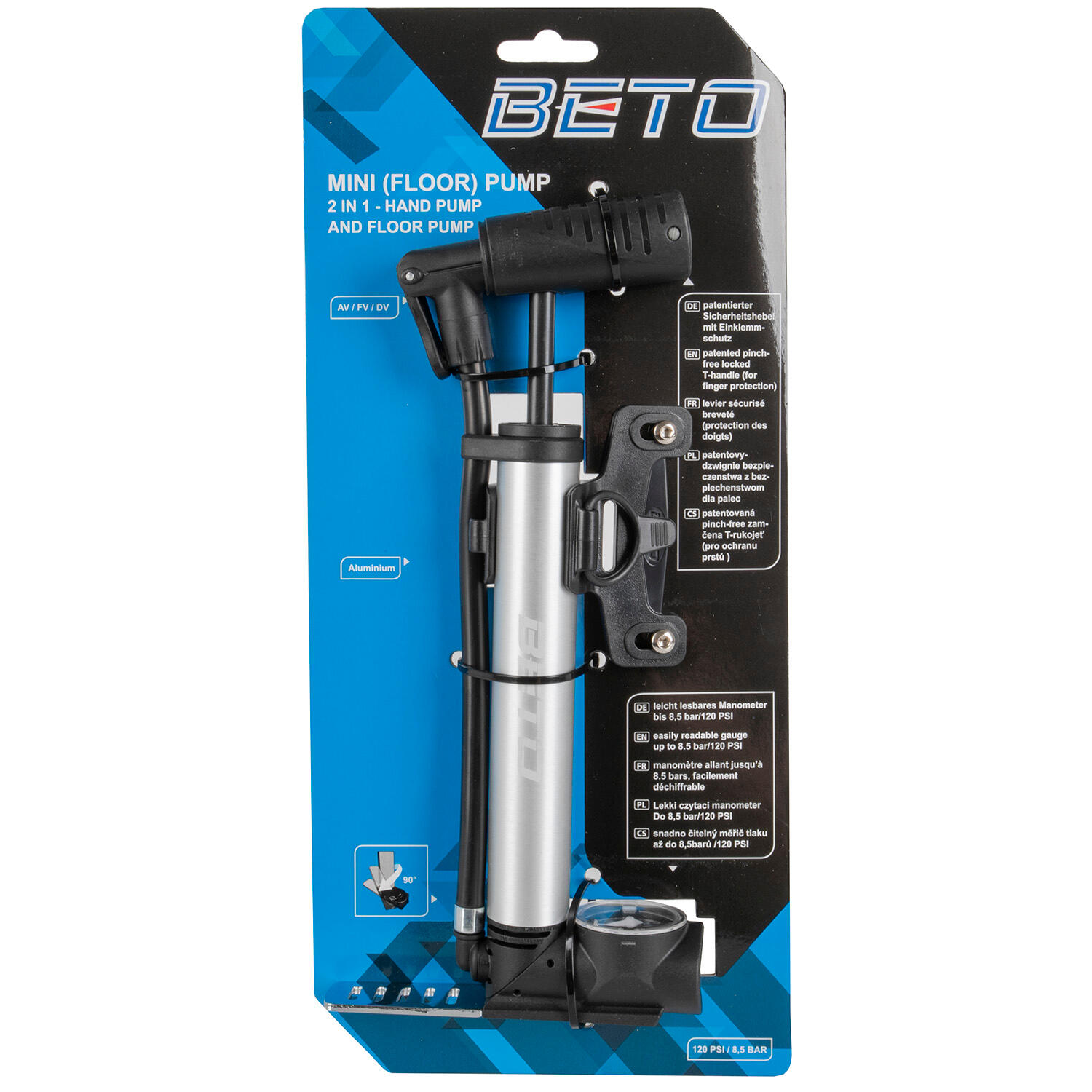 Beto 2 In 1 Mini Floor Pump w/ Gauge 3/3