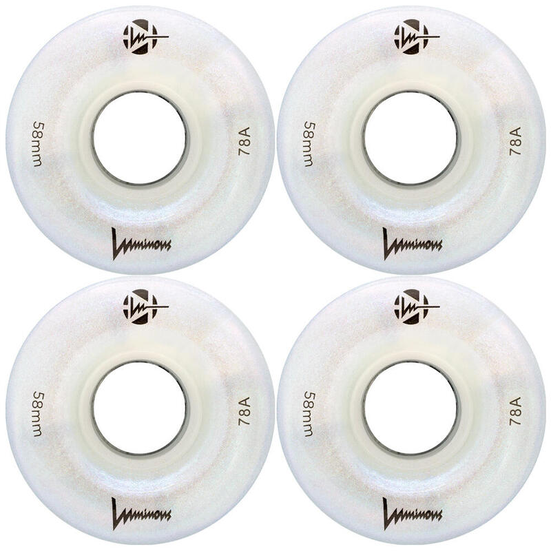 LUMINOUS LED LIGHT UP ROLLER SKATE WHEELS WHITE PEARL 58 MM 78A SET