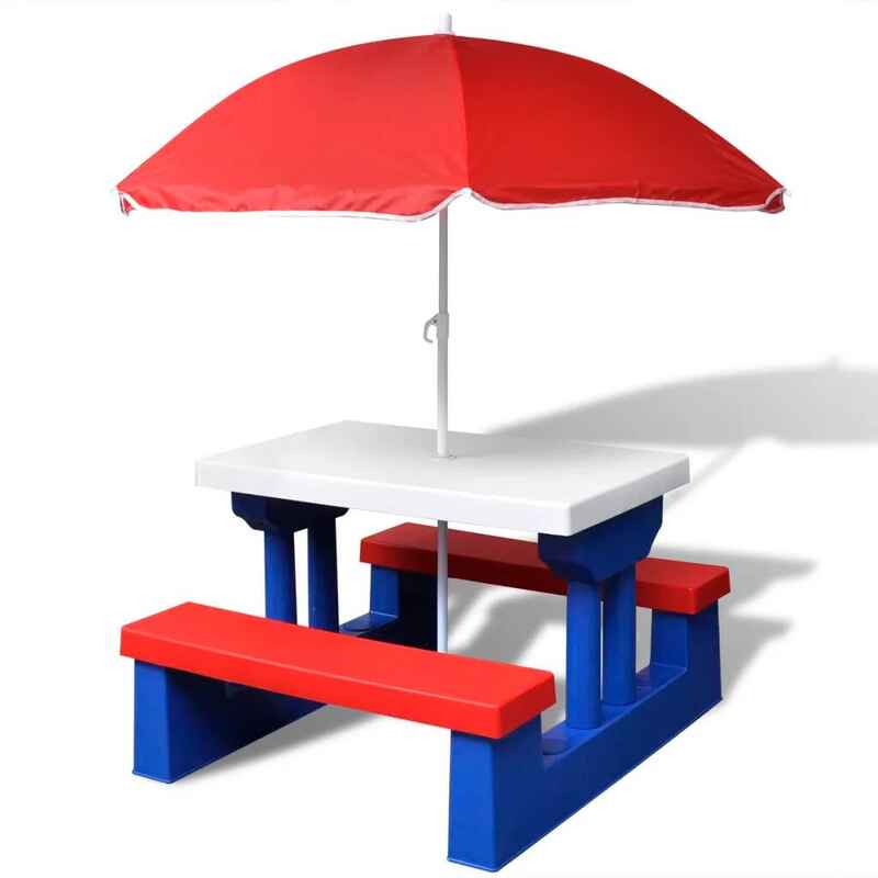 Kinder-Picknicktisch mit Bänken Sonnenschirm Mehrfarbig Media 1