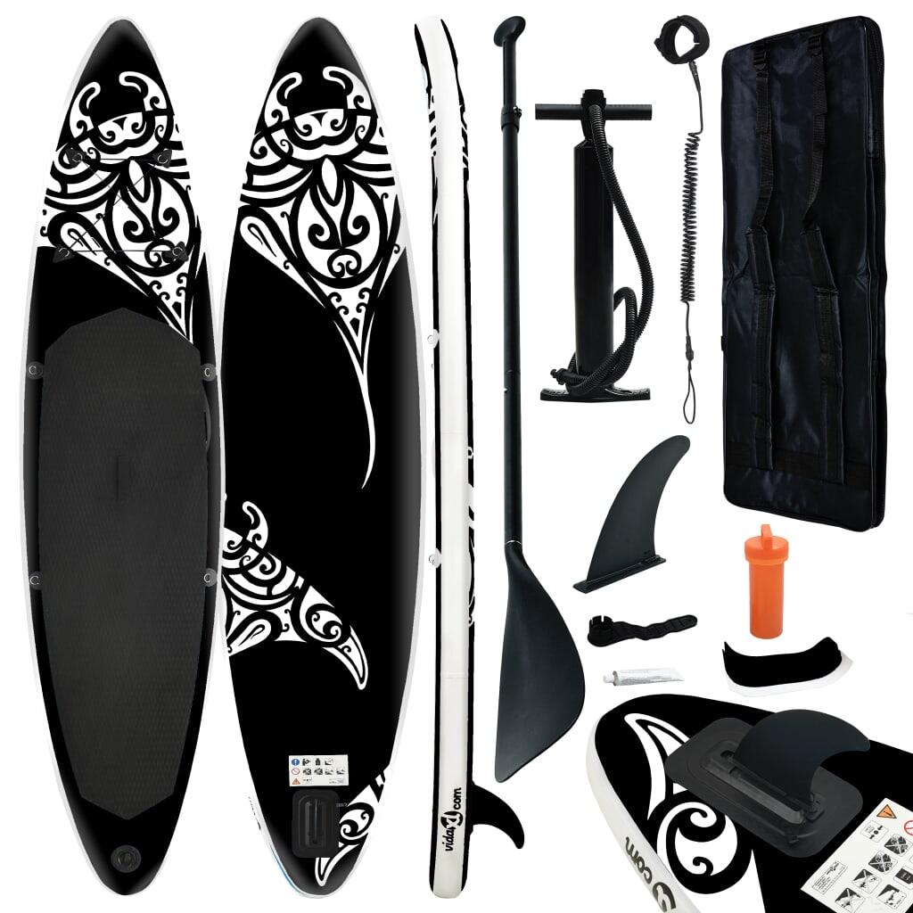 VIDAXL Juego de tabla de paddle surf inflable negra 305x76x15 cm