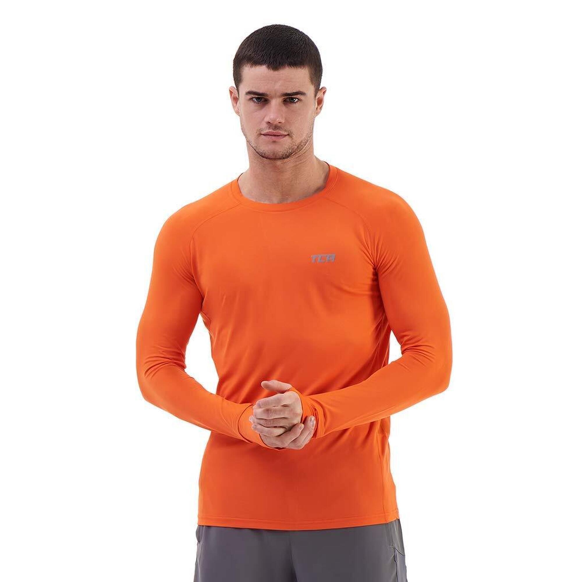 TCA Men's Stamina Long Sleeve Running T-Shirt - Red Orange