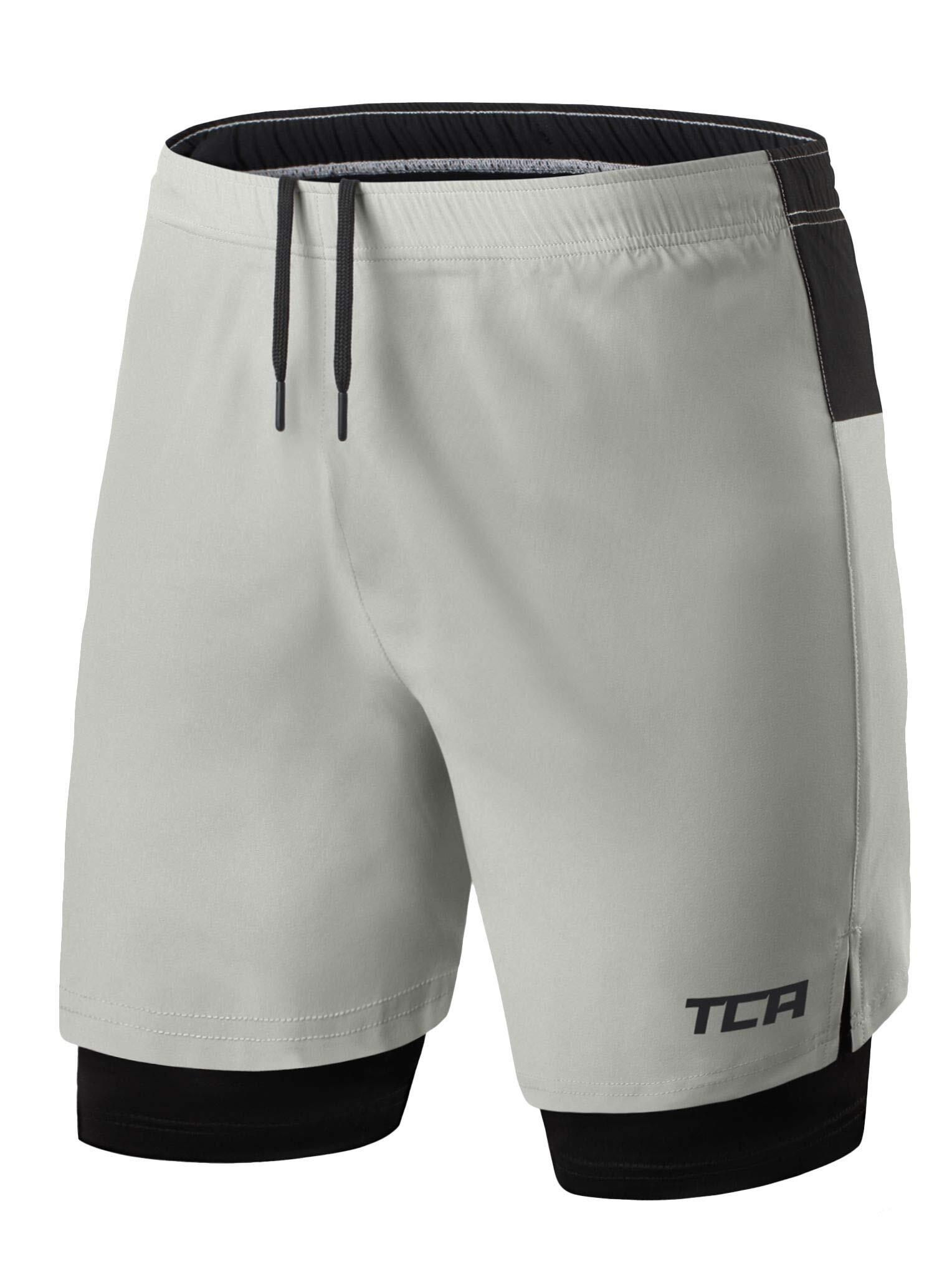 TCA Men's Ultra 2-in-1 Running Shorts with Key Pocket - Cool Grey/Black