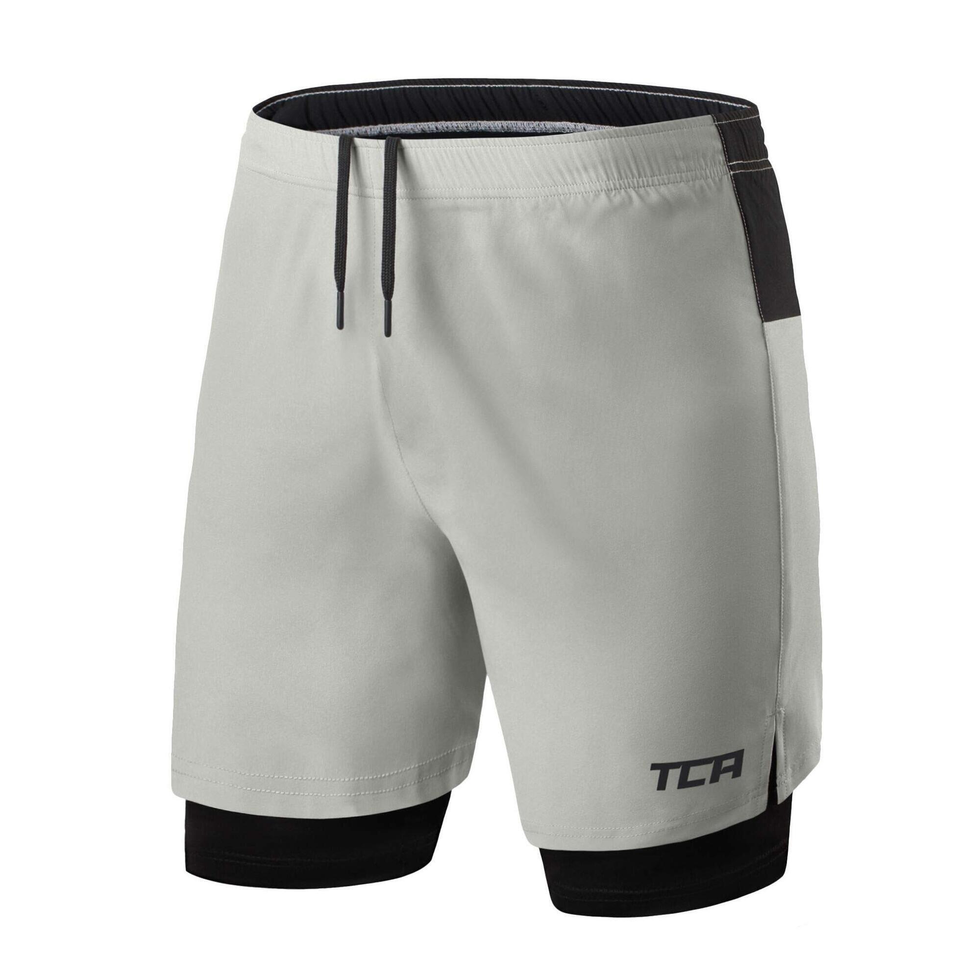 TCA Men's Ultra 2-in-1 Running Shorts with Key Pocket - Cool Grey/Black
