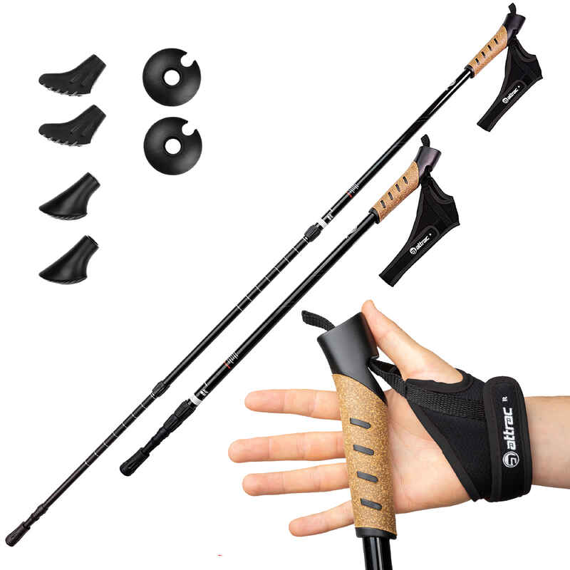 Attrac Nordic Walking Classic Wanderstöcke 69-136cm mit Anti-Shock Dämpfung