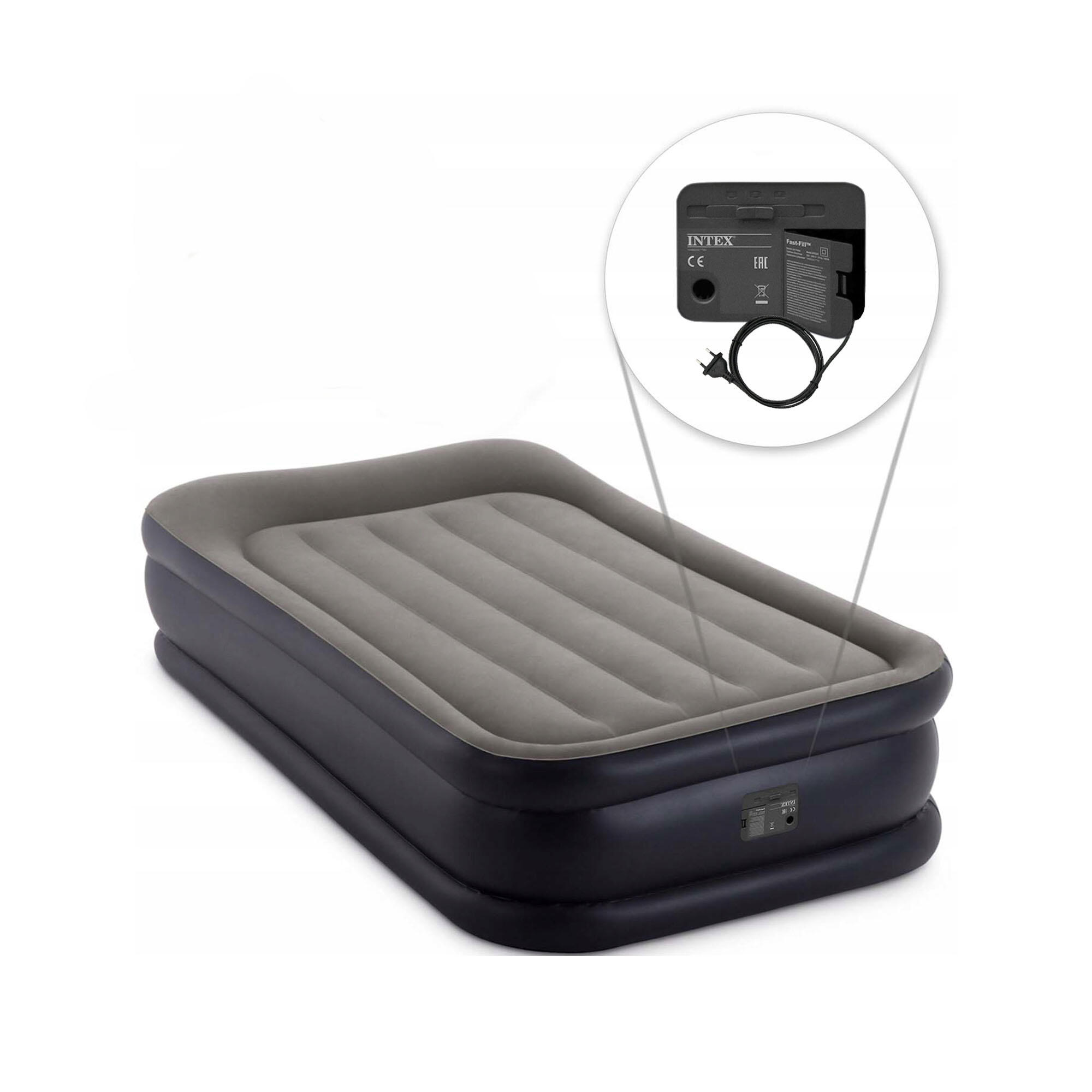 INTEX Dura-Beam® Plus Deluxe Pillow Rest Air Mattress 16.5 Queen W Rest Raised Airbed With Quickfill Plus Internal Pump