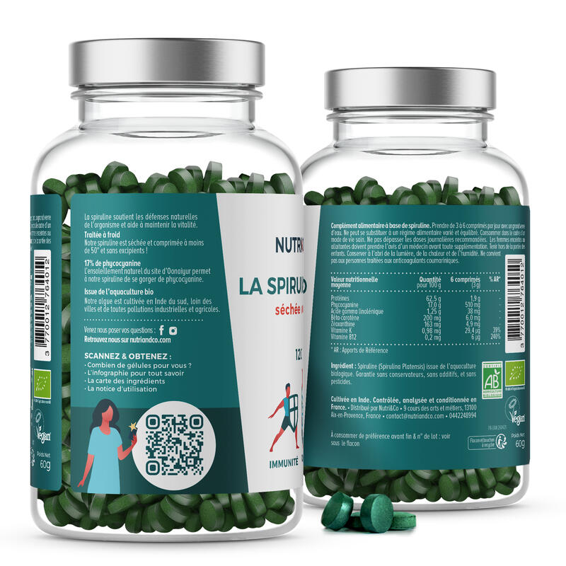 Spiruline Bio - 100% Pure - Préparation et Récupération - 120 comprimés