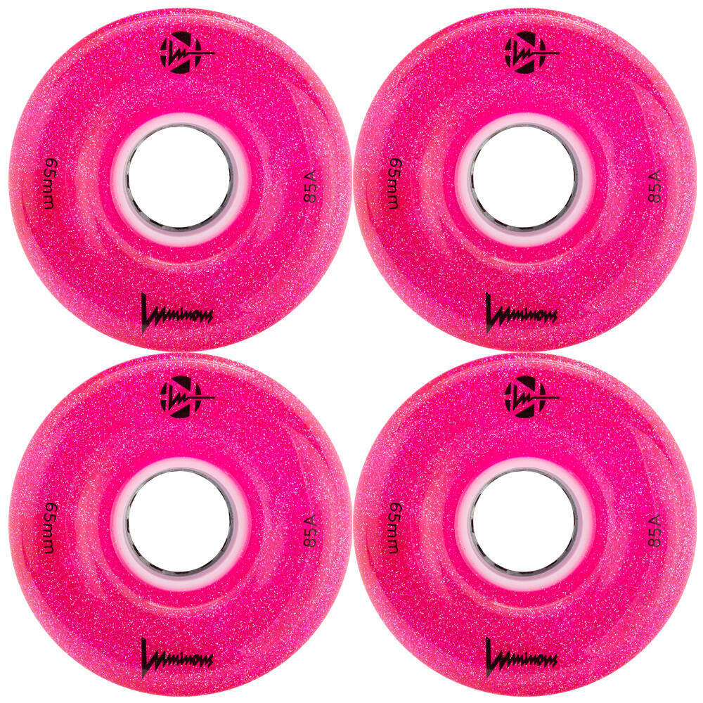 LUMINOUS LED LIGHT UP ROLLER SKATE WHEELS - PINK GLITTER 65 x 37 MM – SET OF 4 1/5