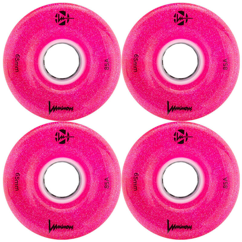 LUMINOUS LED LIGHT UP ROLLER SKATE WHEELS PINK GLITTER 65 x 37 MM