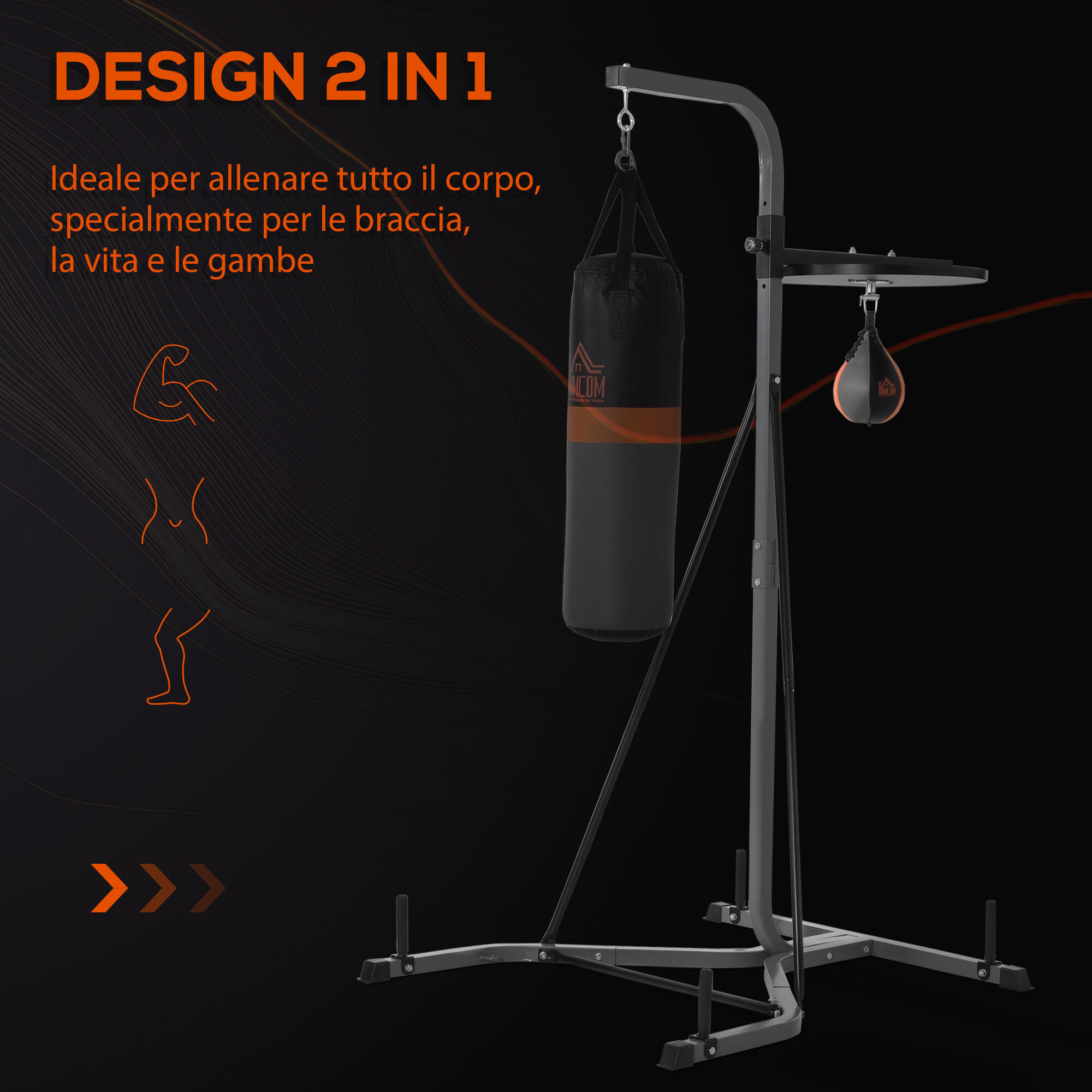 HOMCOM Stazione Sacco da Boxe con Pera da Boxe, Altezza Regolabile per Fitness 4/7