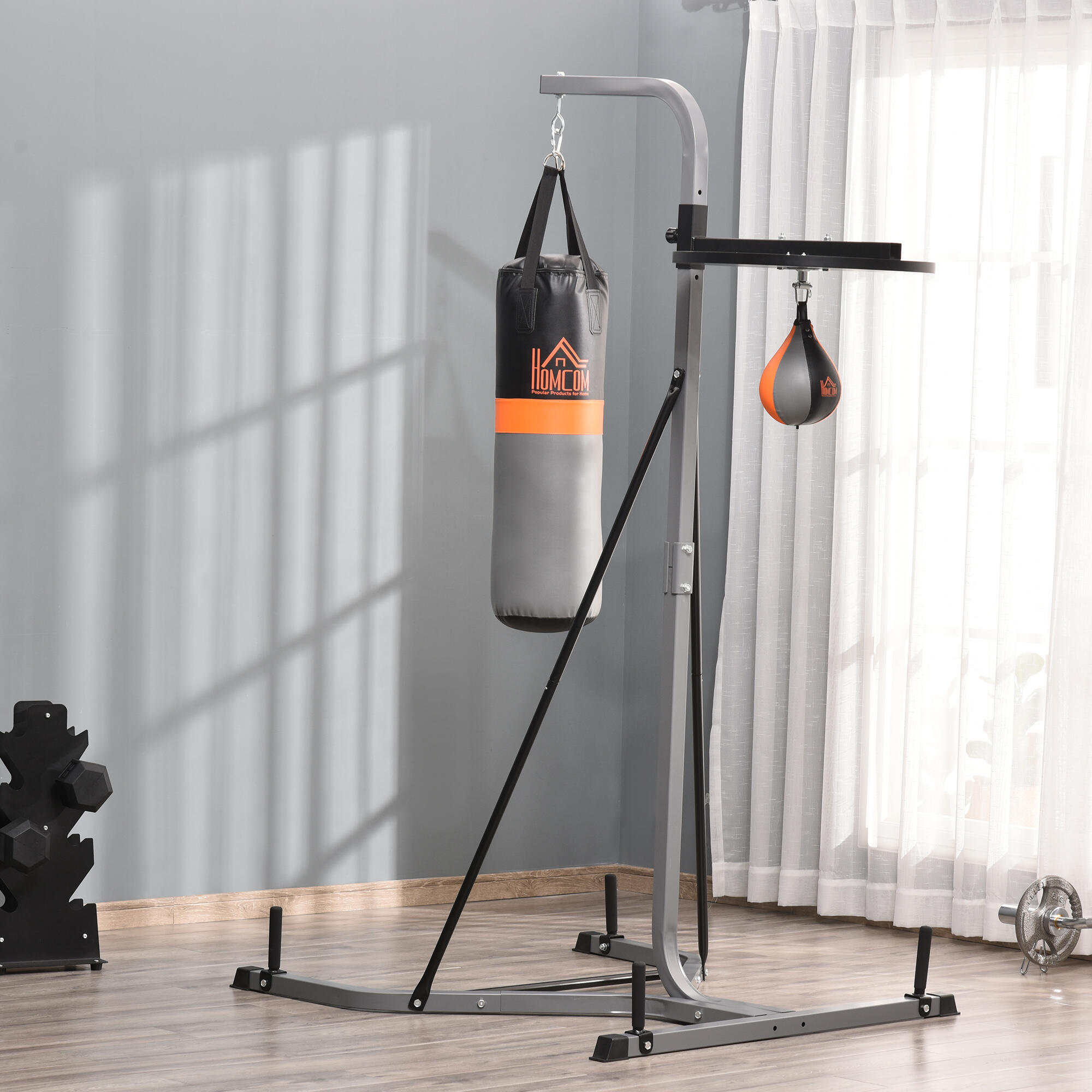 Saco de Boxeo Colgante con Soporte HOMCOM 115x157x221 cm Negro y Gris 2/6