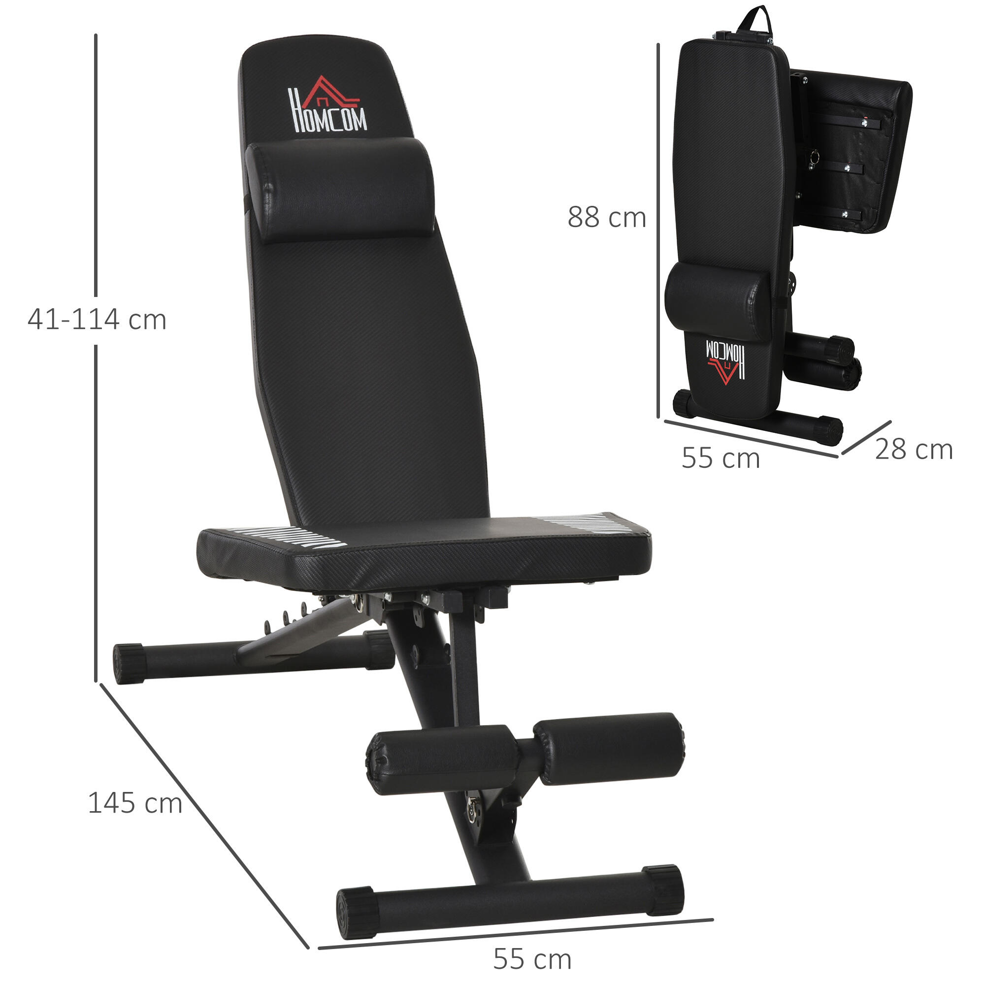 HOMCOM Panca Pesi Pieghevole Regolabile per Palestra e Casa 145x55x41-114cm 3/5