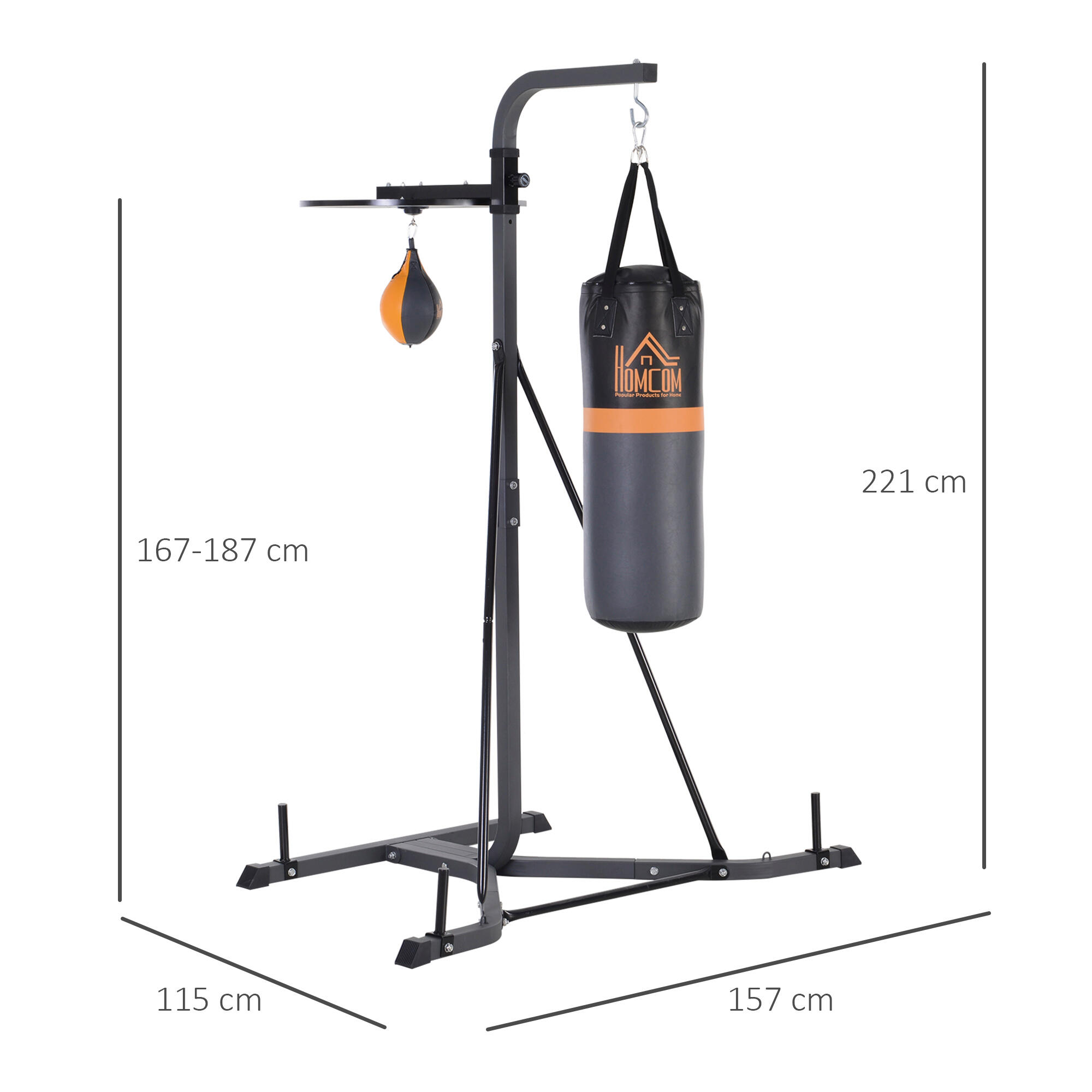 HOMCOM Stazione Sacco da Boxe con Pera da Boxe, Altezza Regolabile per Fitness 3/7