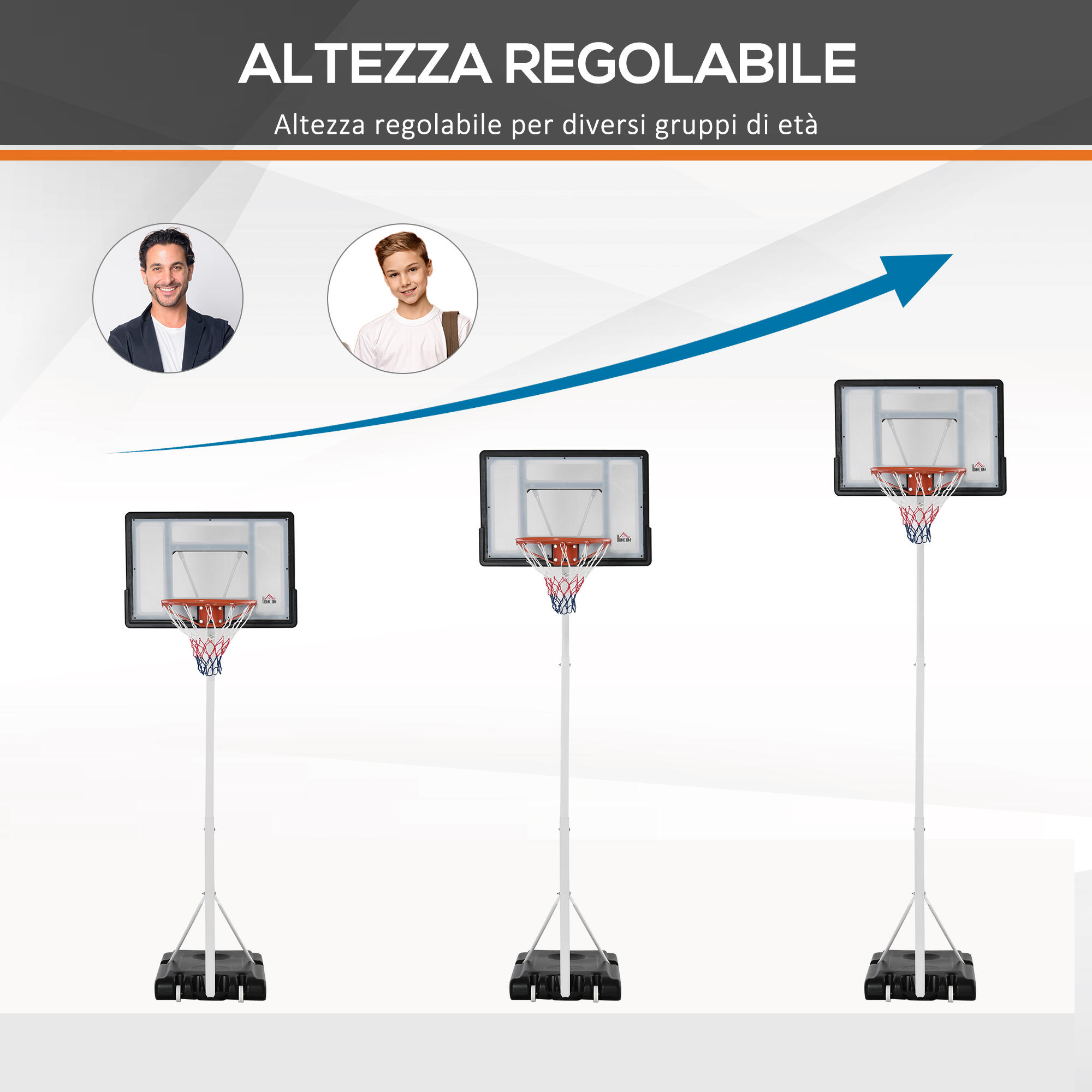 HOMCOM Canestro da Basket per Bambini e Adulti Altezza Regolabile 210-260cm 4/5