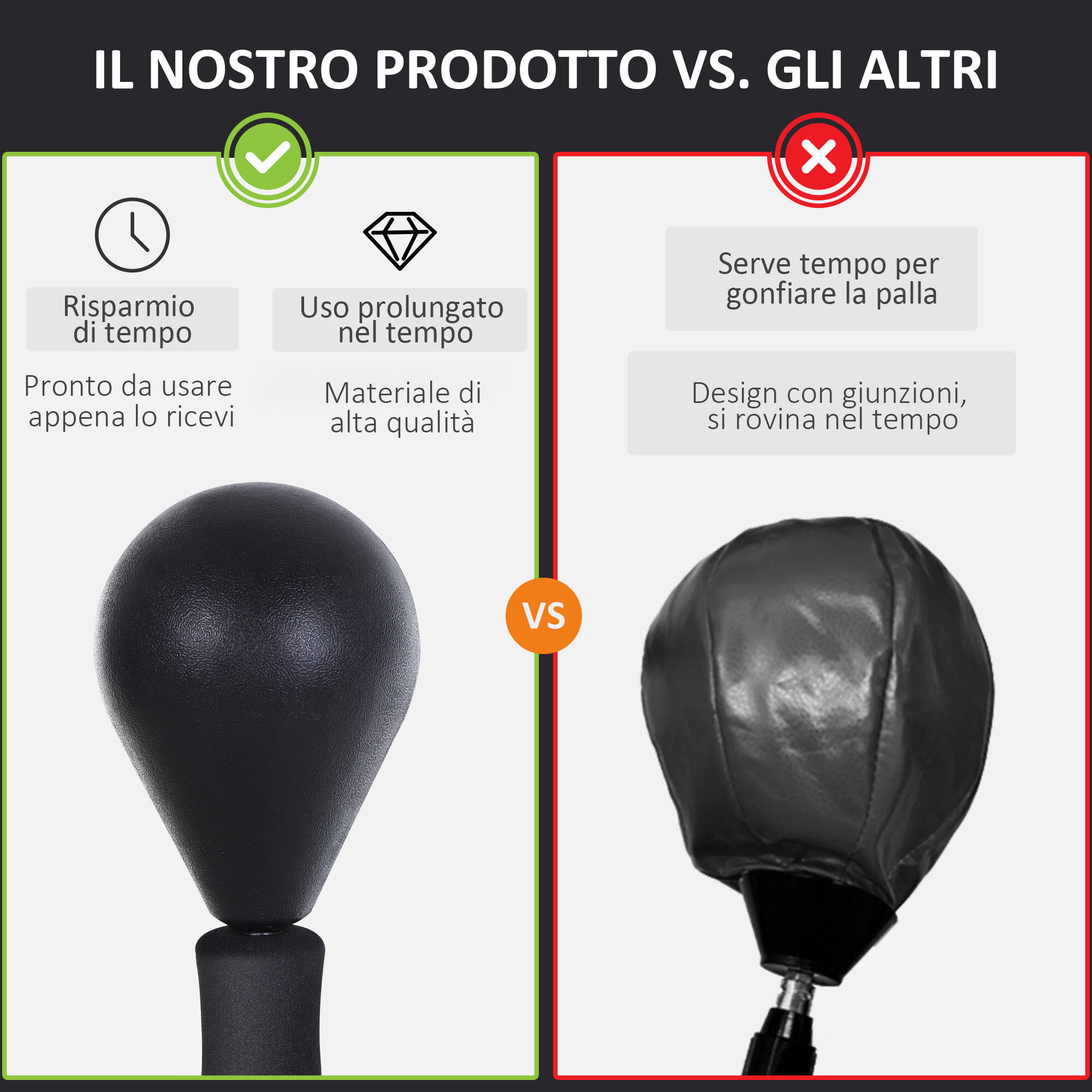HOMCOM Punching Ball Sacco Boxe da Terra con Guantoni Inclusi Altezza Regolabile 4/6