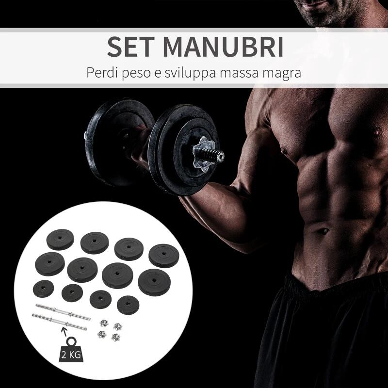 HOMCOM Set Gantere Reglabile de 50 kg, cu 12 Discuri din cauciuc, negru