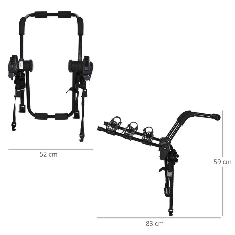 HOMCOM Portabici Posteriore per Auto, Pieghevole per 3 biciclette (Max 45 kg)