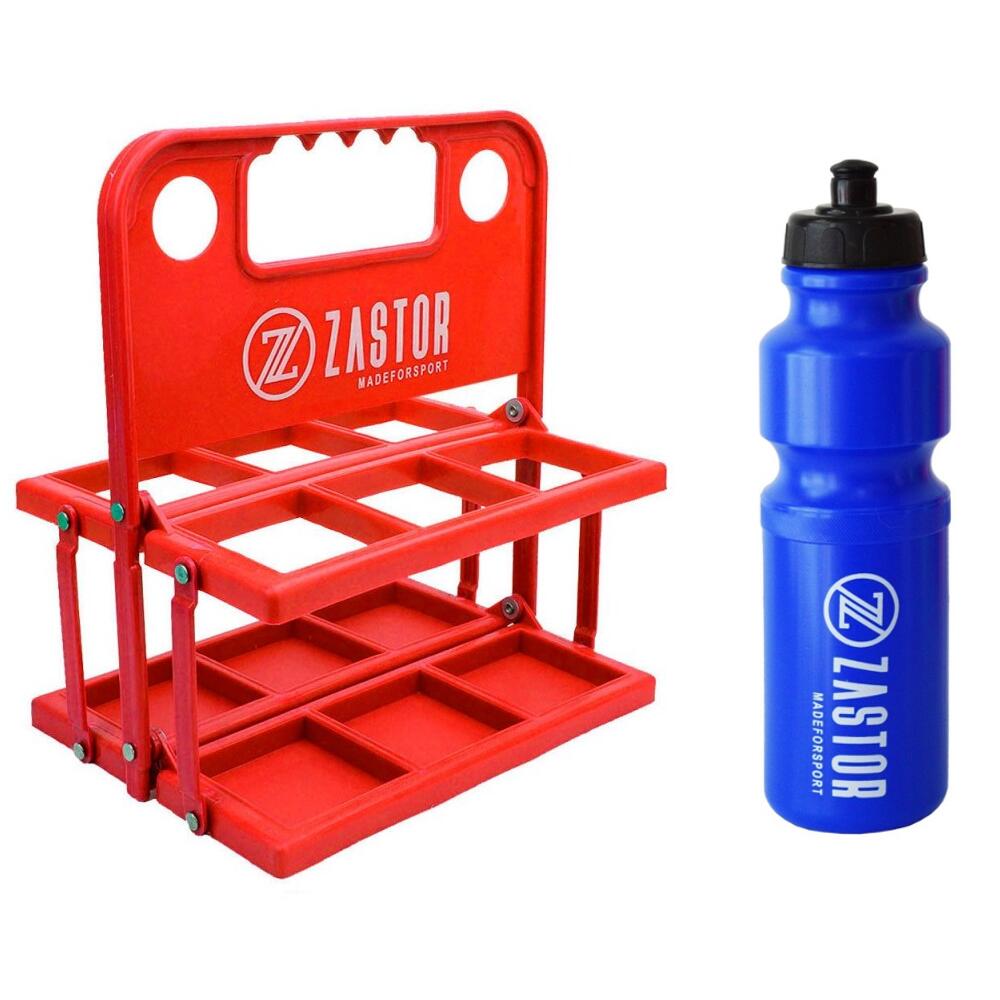 ZASTOR Pack 6 Botellas 750 ml Azul con Portabotellas Plegable Rojo