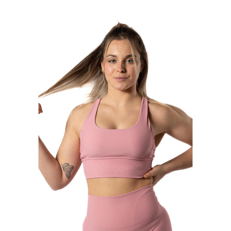 Geribbelde v2 Naadloze Sportbeha Voor Fitness Roze