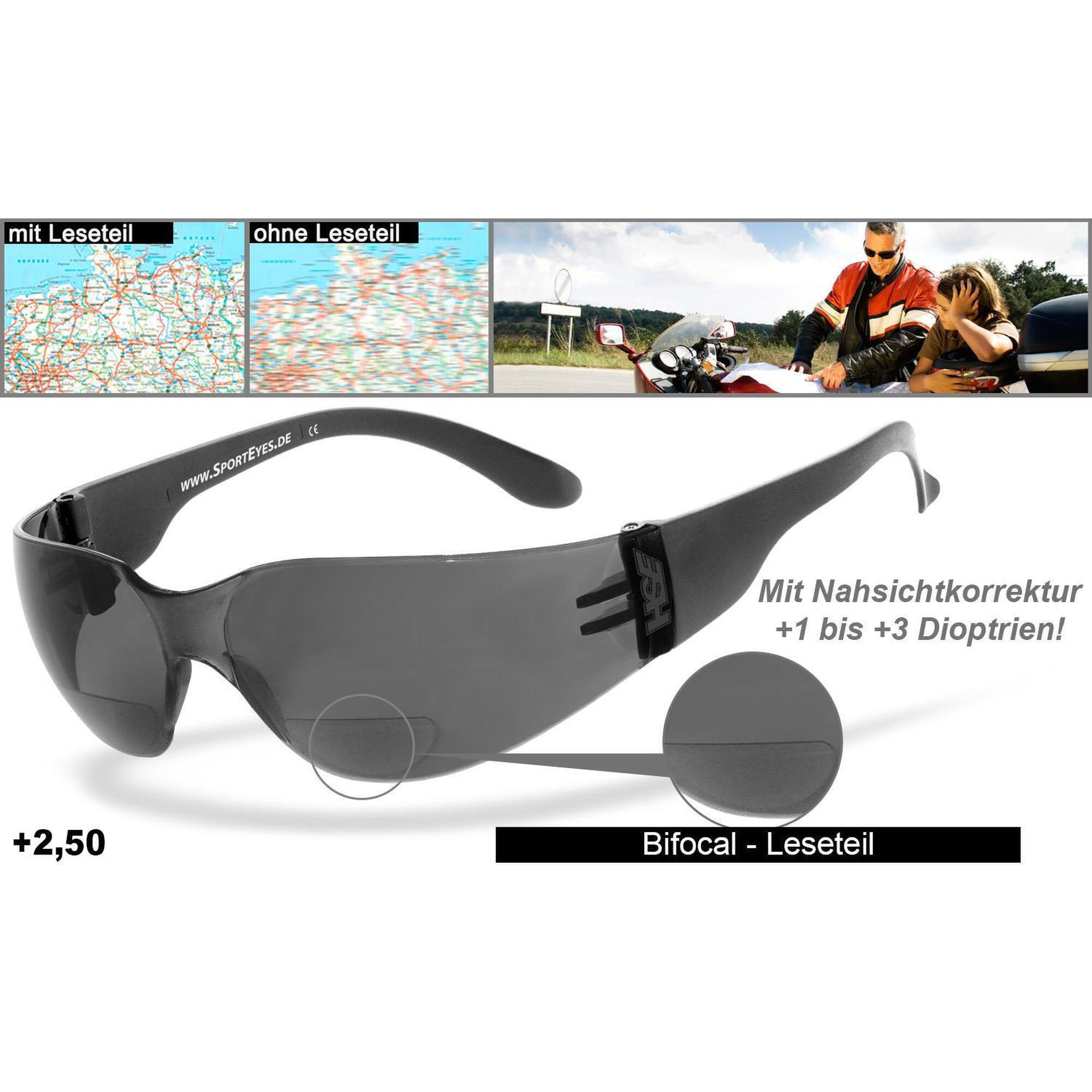 Sportbrille | SPRINTER 2.3 +2,50 Dioptrien | smoke | Leseteil | beschlagfrei 2/7