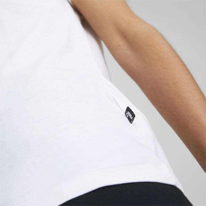 Essentials+ Metallic Logo T-Shirt Damen PUMA White Silver Metallic