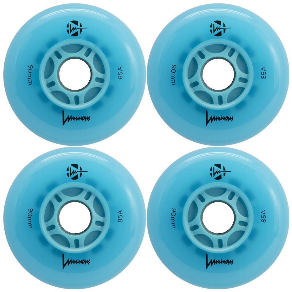 LUMINOUS LUMINOUS LED LIGHT UP INLINE SKATE WHEELS - BLUE OCEAN GLOW 90 MM – SET OF 4