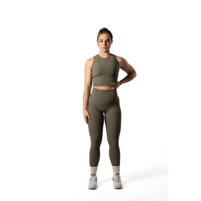 Legging Fitness Côtelé Scrunch Sans Coutures Vert Sauge