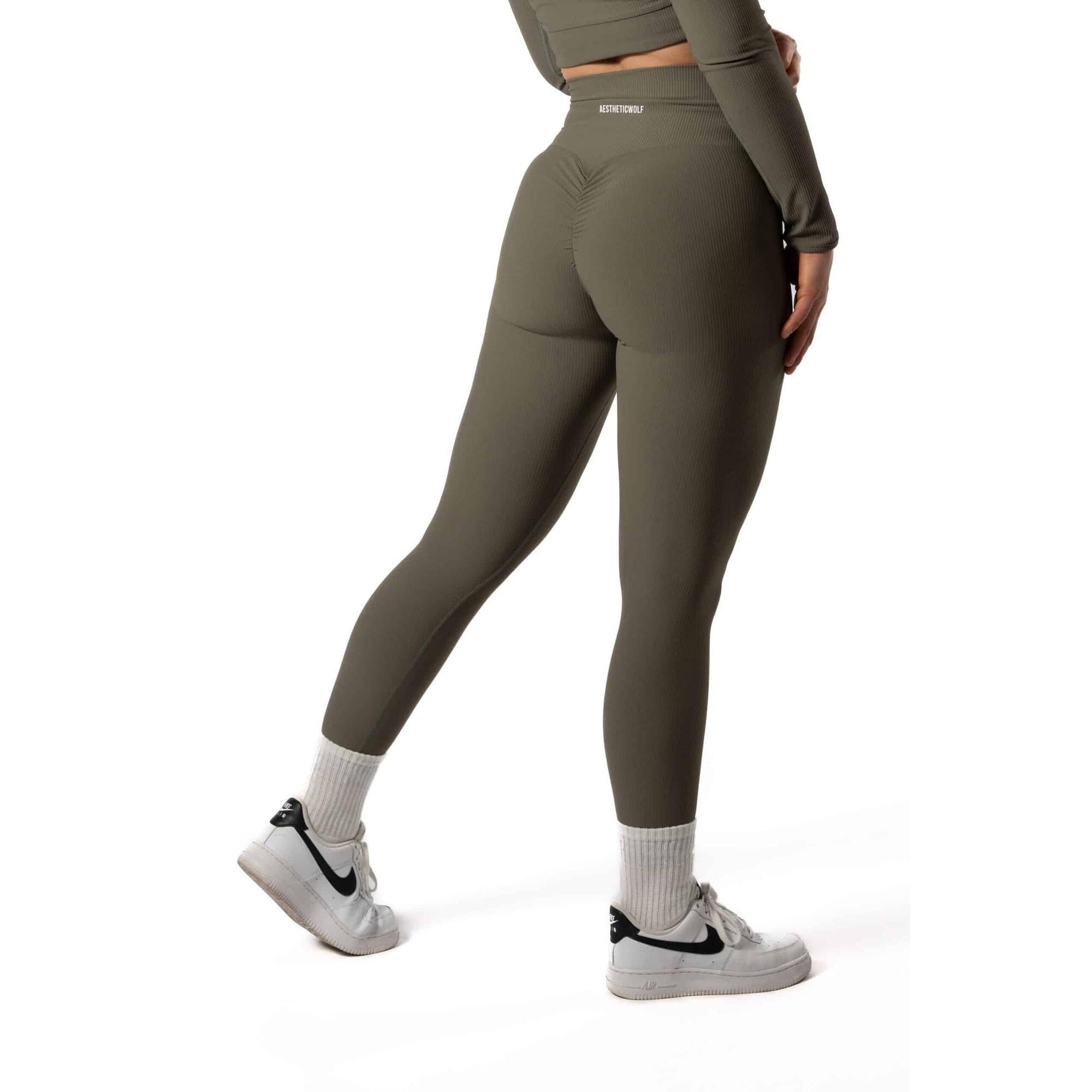 Aesthetic Wolf - Legging Fitness Côtelé Scrunch Sans Coutures Vert Sauge - Legging - Vert - 42 M/l - Decathlon
