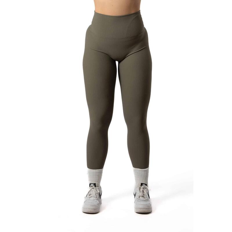 Legging Fitness Côtelé Scrunch Sans Coutures Vert Sauge