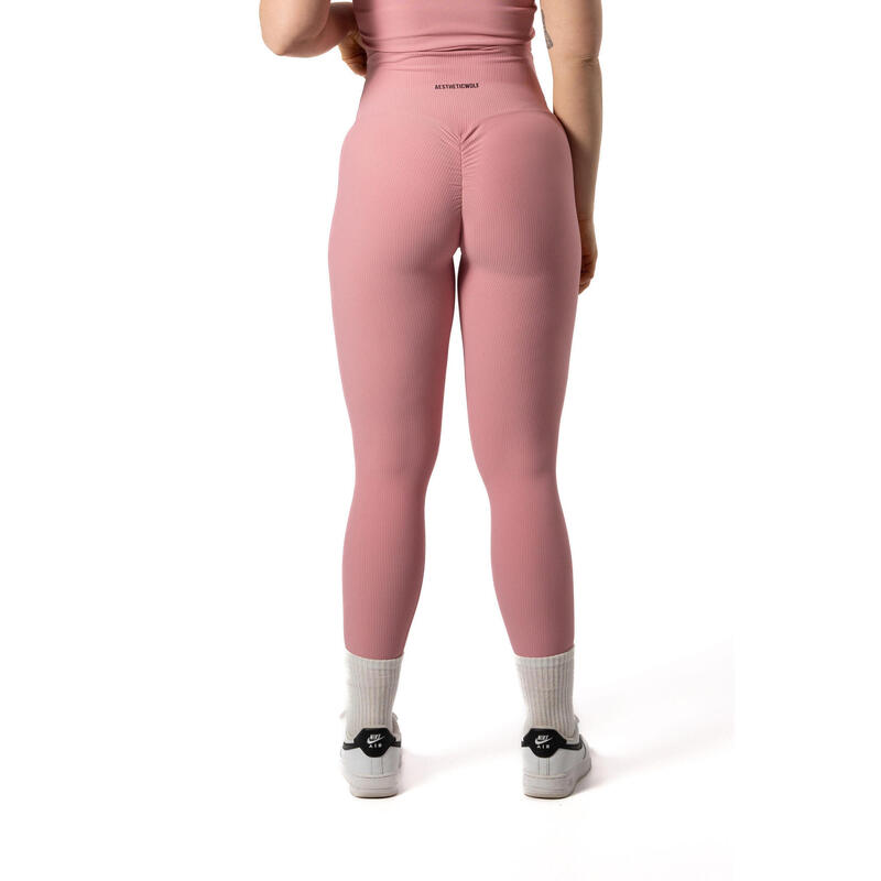 Legging Fitness Côtelé Scrunch Sans Coutures Rose