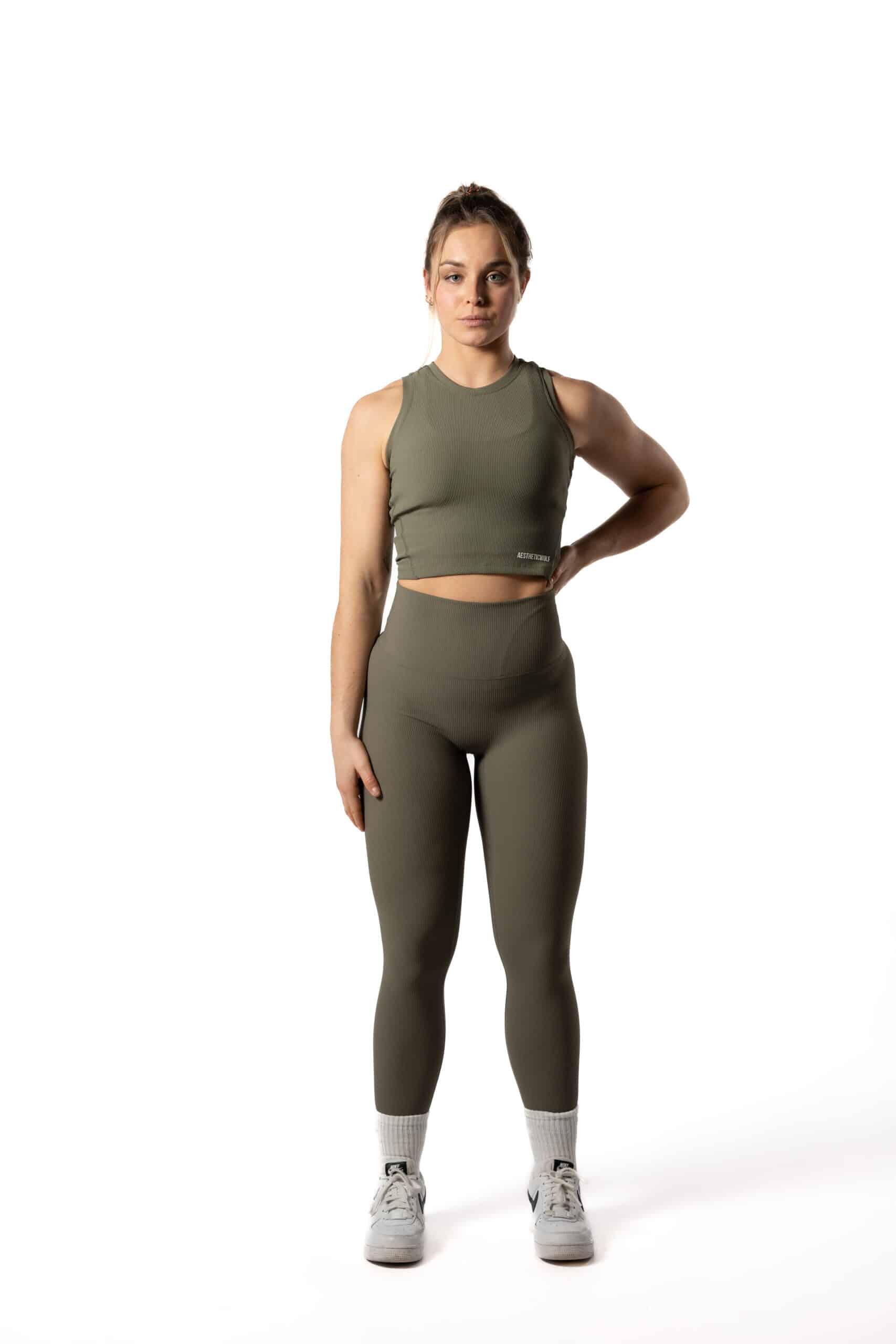Leggings Senza Cuciture 'Ribbed v2' - Aesthetic Wolf - Fitness - Verde Salvia 4/5
