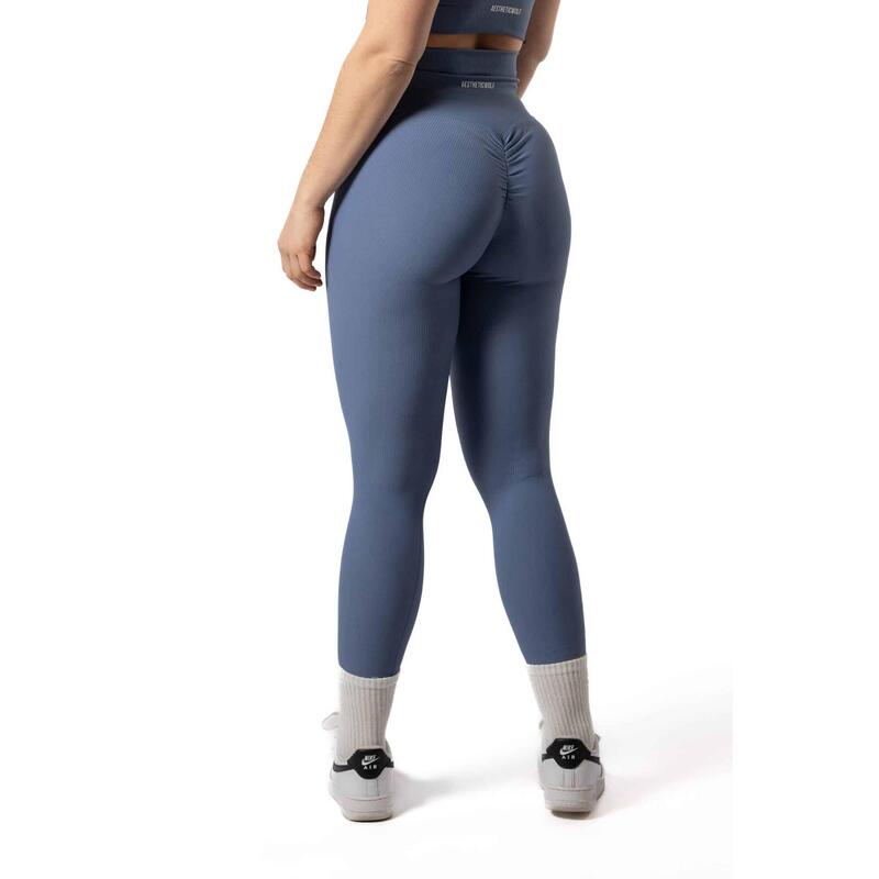 Legging Fitness Côtelé Scrunch Sans Coutures Bleu