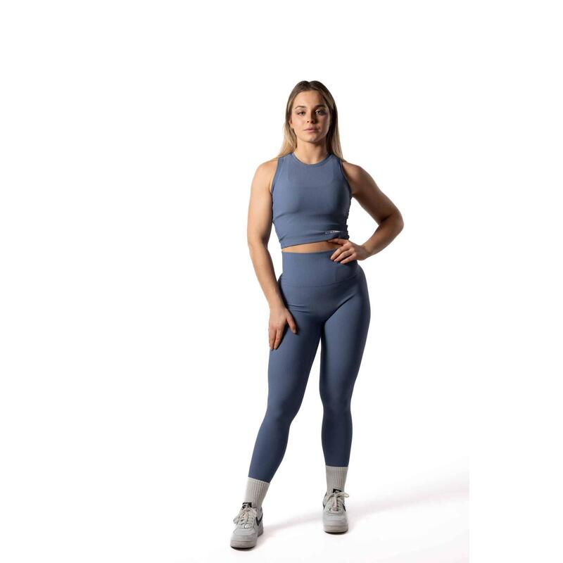 Legging Fitness Côtelé Scrunch Sans Coutures Bleu