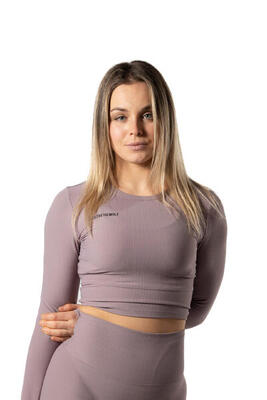 Geribbelde v2 long sleeve crop top voor fitness plum blossom
