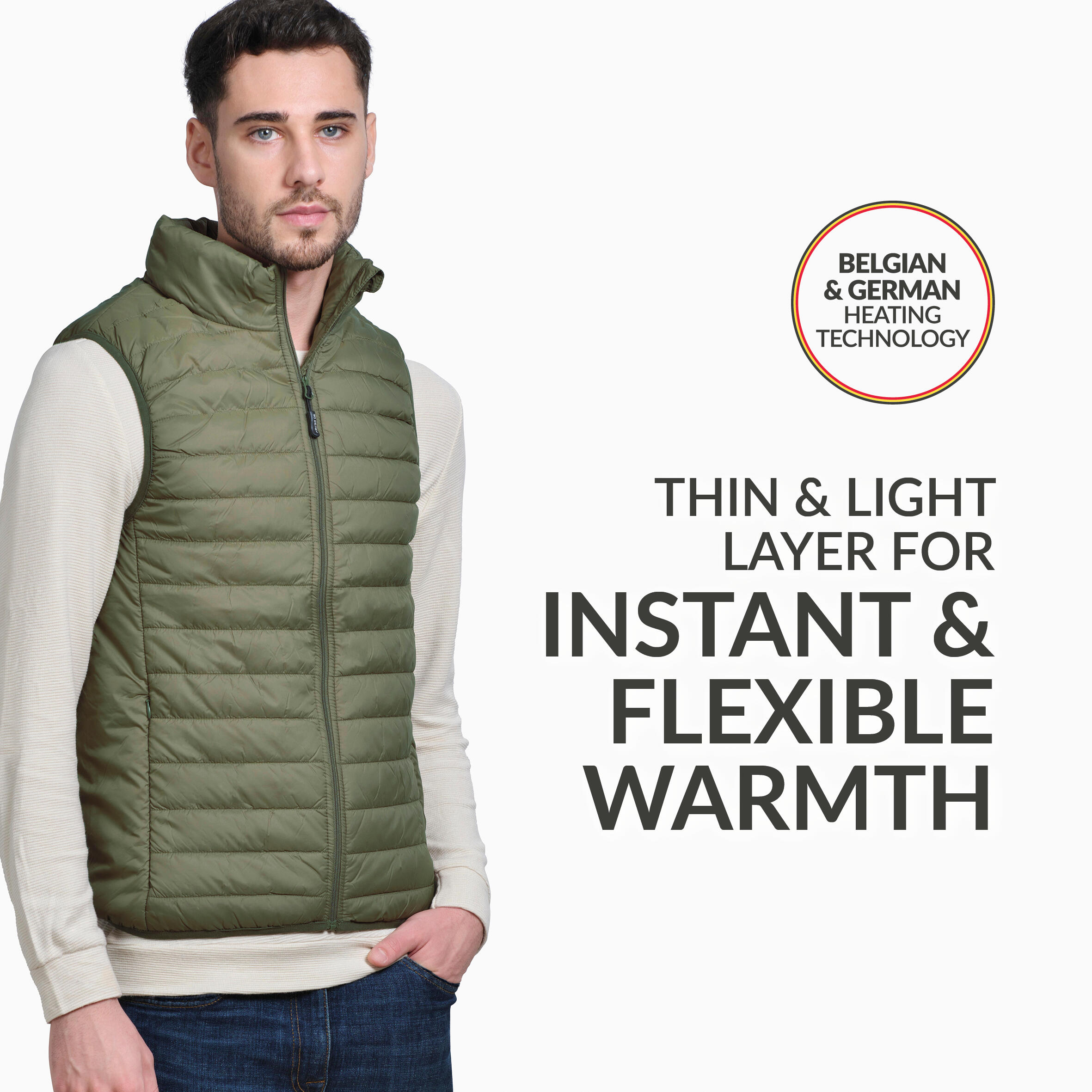 Verwarmde mouwloze vest - Regular Fit - Mannen - Super power technologie - kaki 3/7